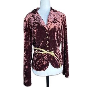 Vintage Crushed Velvet Chocolate Brown Poetcore Blazer Gold Buttons Victorian